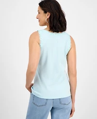Style & Co Women's Lace-Trim Cotton Tank Top, Exclusively at Macy's