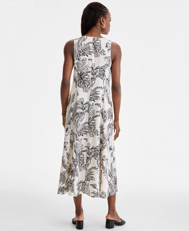 London Times Women's Godet Floral-Print V-Neck A-Line Dress