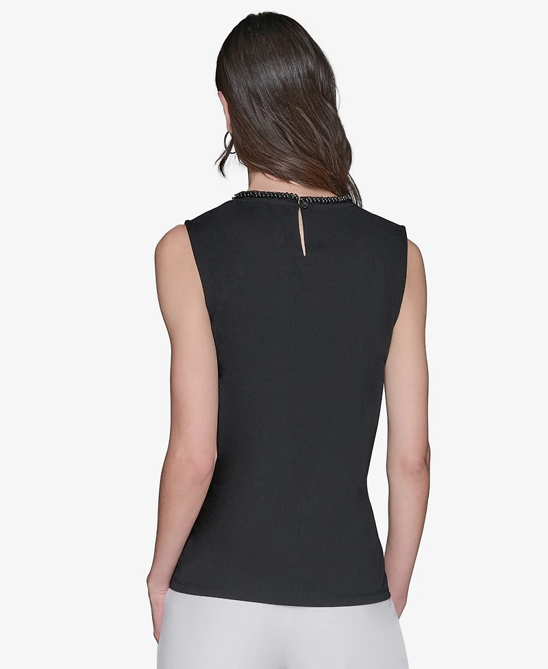 Karl Lagerfeld Paris Women's Bead-Trim Sleeveless Top
