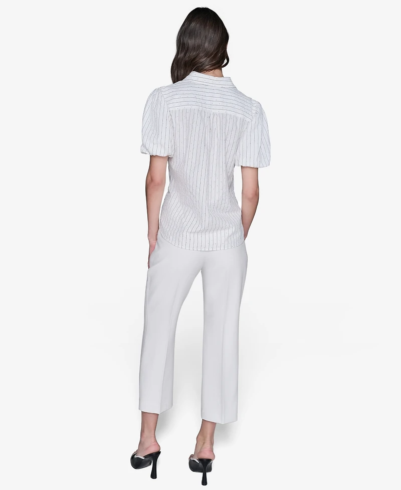 Karl Lagerfeld Paris Women's Striped Studded Button-Front Shirt
