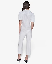 Karl Lagerfeld Paris Women's Striped Studded Button-Front Shirt