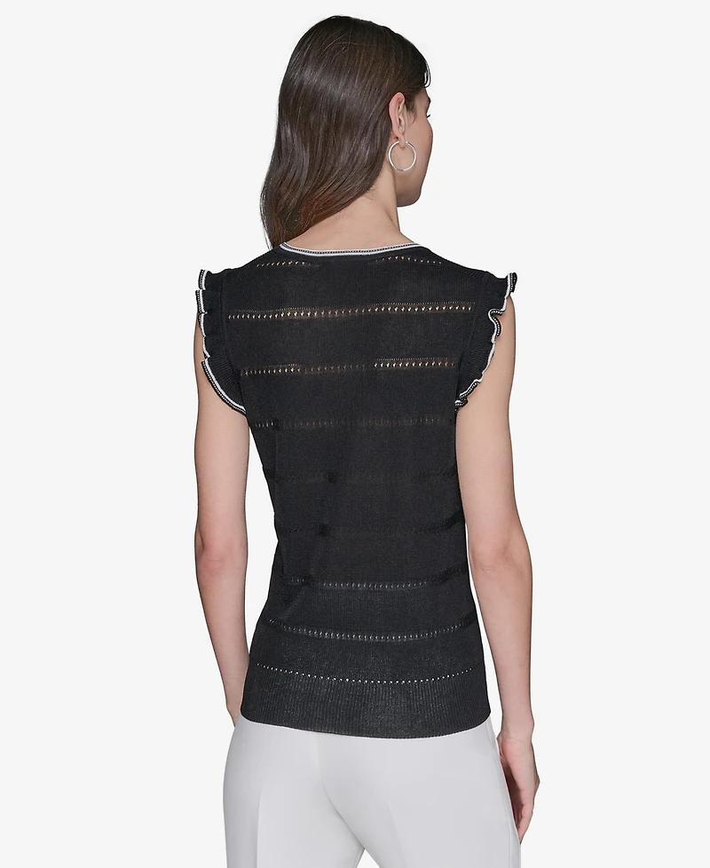 Karl Lagerfeld Paris Women's Pointelle Knit Sleeveless Top