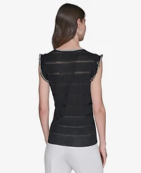 Karl Lagerfeld Paris Women's Pointelle Knit Sleeveless Top