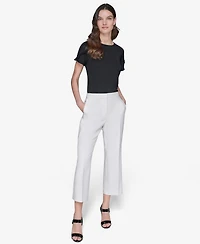 Karl Lagerfeld Paris Women's Cropped Wide-Leg Mid-Rise Pants