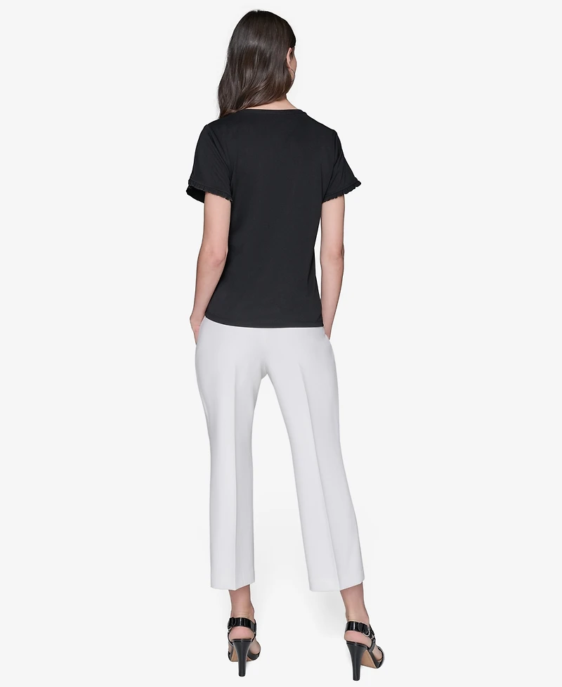Karl Lagerfeld Paris Women's Crewneck Tulip-Sleeve Blouse