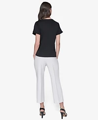 Karl Lagerfeld Paris Women's Crewneck Tulip-Sleeve Blouse