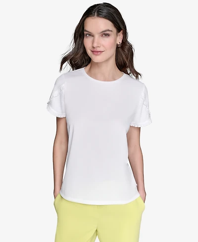 Karl Lagerfeld Paris Women's Crewneck Tulip-Sleeve Blouse