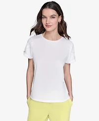 Karl Lagerfeld Paris Women's Crewneck Tulip-Sleeve Blouse
