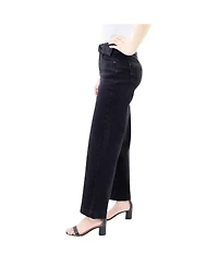 Indigo Poppy Women's Two Botton Tummy Control Wide Leg Black Jeans with Belt