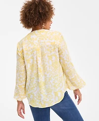 Style & Co Women's Printed Pintuck Ruffle Sleeve Top, Exclusively at Macy's