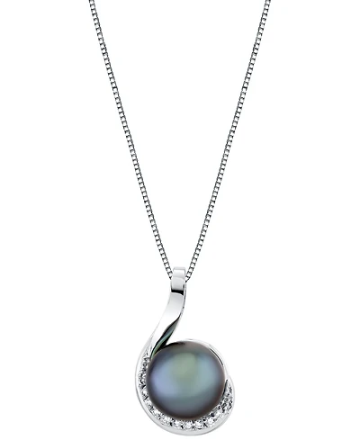 Cultured Tahitian Pearl (10mm) & Diamond Accent Swirl 18" Pendant Necklace in 14k White Gold