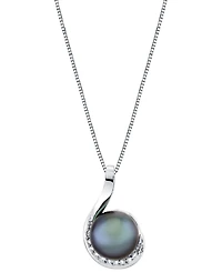 Cultured Tahitian Pearl (10mm) & Diamond Accent Swirl 18" Pendant Necklace in 14k White Gold