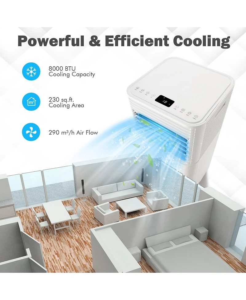 Gymax 3 in 1 Portable Air Conditioner Air Cooler Ac Unit 8000BTU Ashrae 230 sq.ft