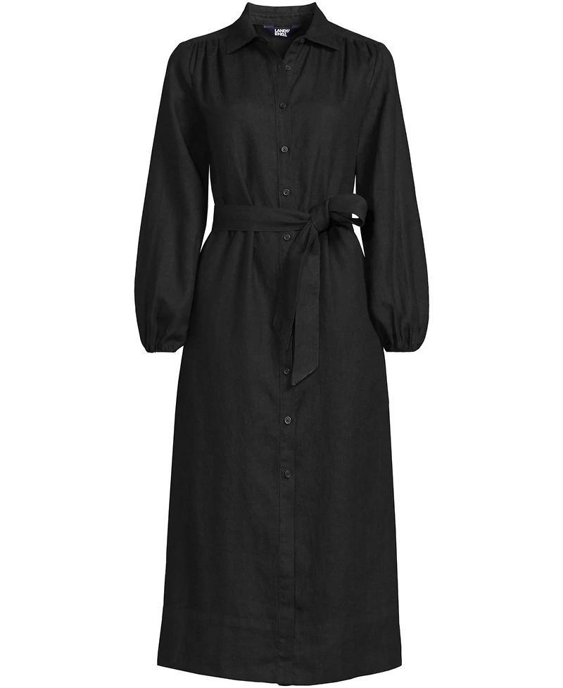 Lands' End Women's Linen Long Sleeve Midi Shirt Dress