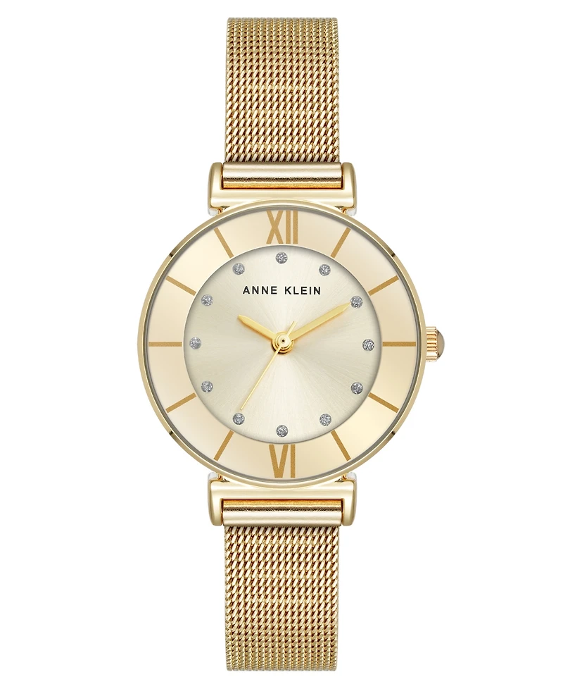 Anne Klein Women's Quartz Premium Round Gold-Tone Stainless Steel Mesh Watch, 29mm