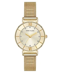 Anne Klein Women's Quartz Premium Round Gold-Tone Stainless Steel Mesh Watch, 29mm