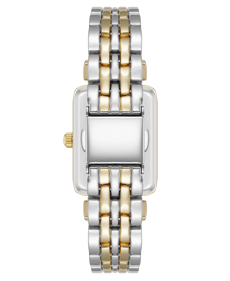 Anne Klein Women's Quartz Rectangular Roman Numeral Two-Tone Metal Alloy and Light Blue Dial Watch, 23mm
