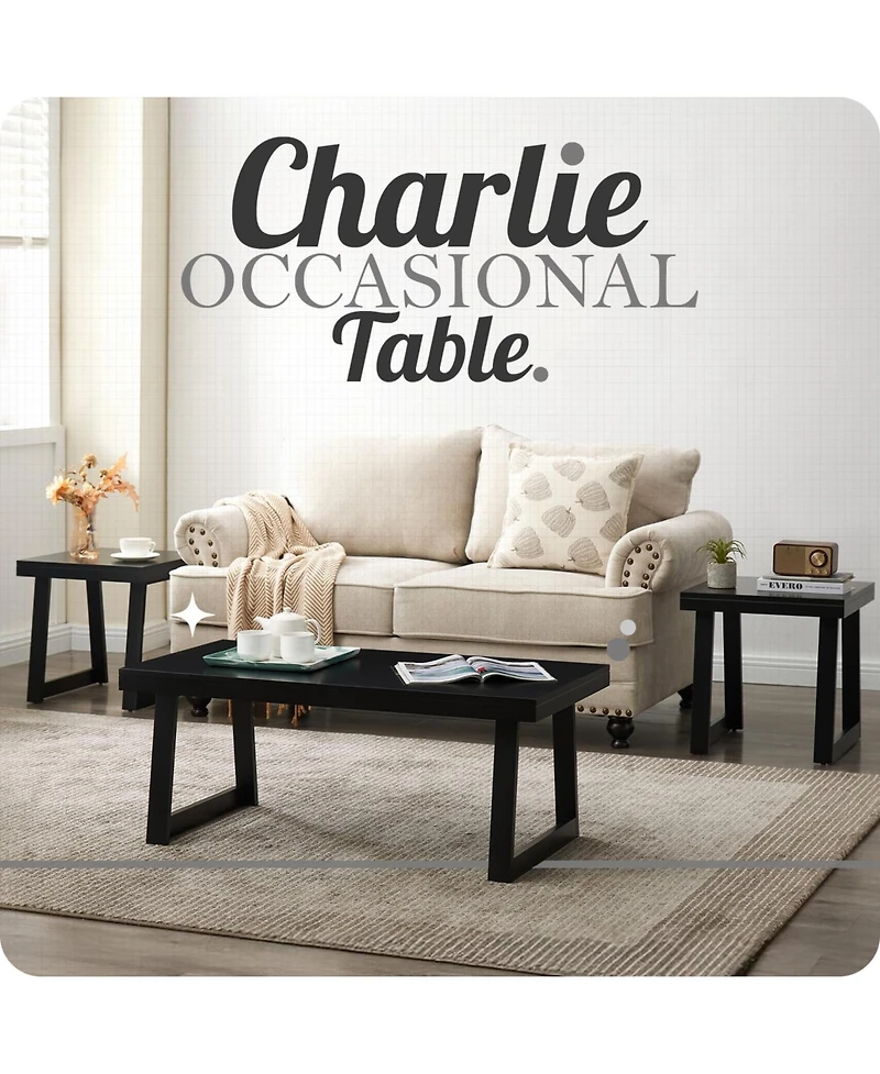 Kings Brand Furniture Charlie 3 Piece Modern Occasional Table Set - Includes Coffee Table and 2 End Side Tables Living Room Sets (Black)