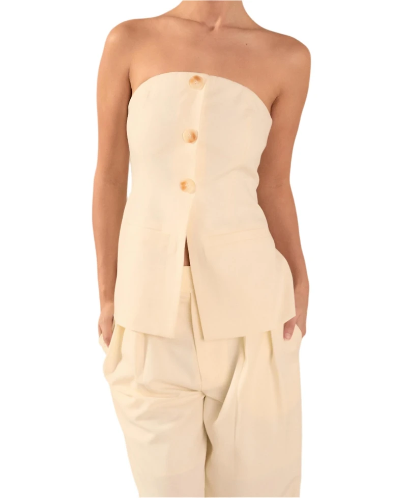 endless rose Women's Strapless Buttoned Long Top