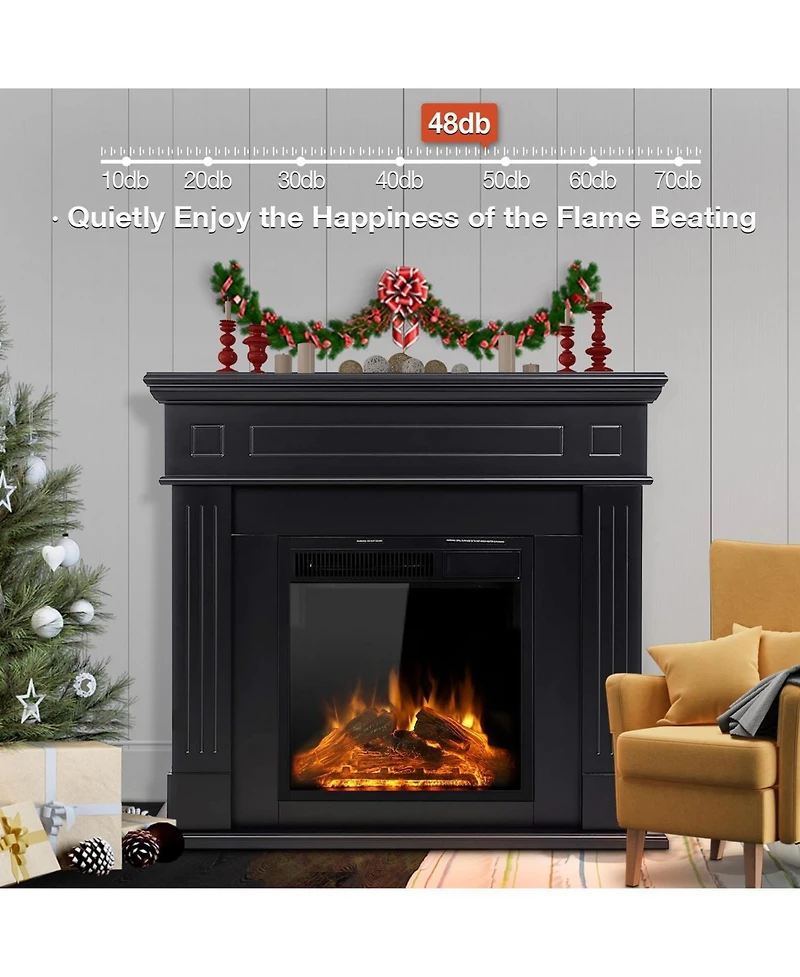 Cowsar 44" Electric Fireplace with Mantel, Free-Standing Heater with Wooden Surround and Log Effect, Remote Control, 750-1500W