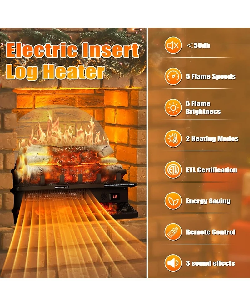 Cowsar 21 Inch Electric Fireplace Heater with Remote Control, Realistic Flame Effect and Ember Bed, Overheat Protection, Adjustable Brightness, Speed,