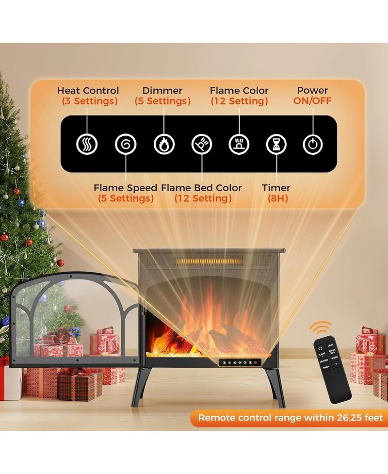 Cowsar Realistic Flame Electric Fireplace Stove, 500/1500W Freestanding Fireplace Heater with Remote Control and Timer, Adjustable Fireplace Stove Fla