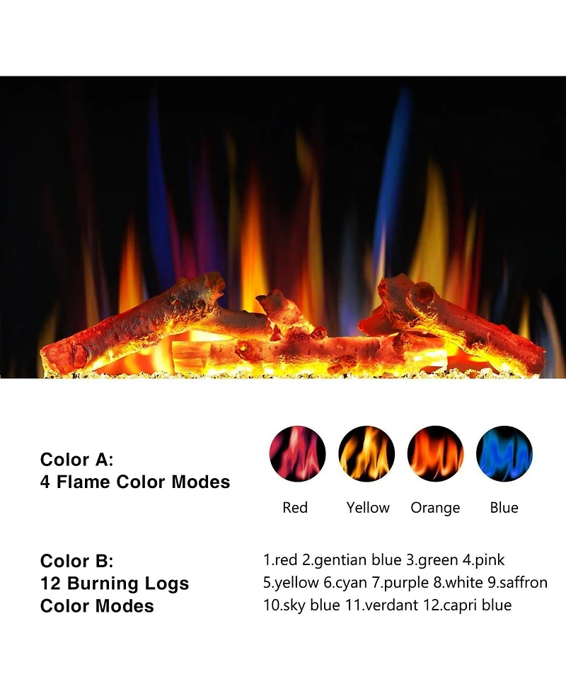 Cowsar Electric Fireplace 59" Electric Fireplace Mantel Wooden Surround Free Standing Tv Stand, Adjuatable Flame Speed, Remote Control, 8-Hour Timer F