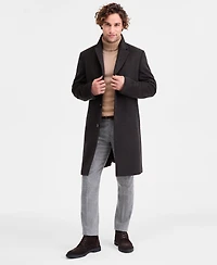 Michael Kors Men's Classic-Fit Olive Navy Plaid Wool Blend Overcoat