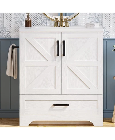 Bathroom Vanity with Sink, 30 Inch Farmhouse Bathroom Sink Cabinet
