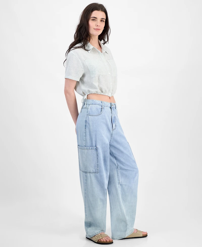 Ultra Flirt Juniors' Cropped Stripe Side-Tie Blouse