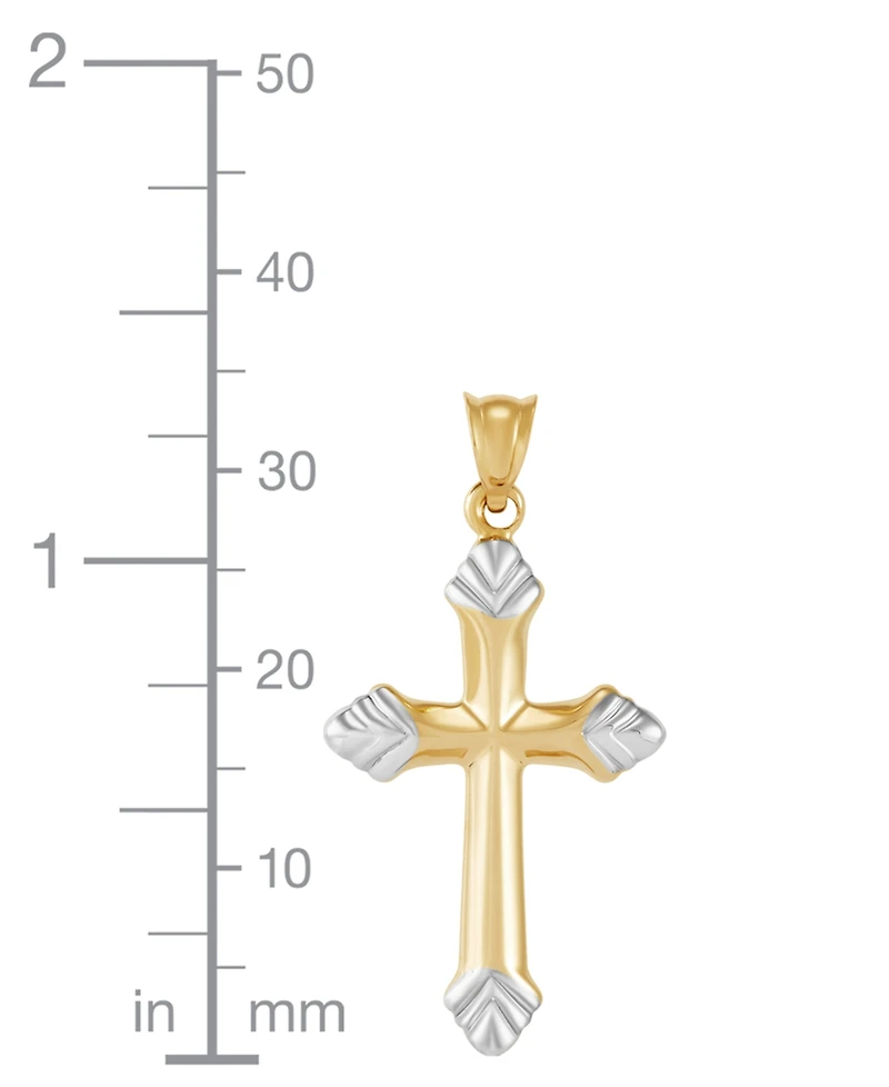 Polished Fleur de Lis Cross Pendant Necklace in 14k Two-Tone Gold