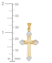 Polished Fleur de Lis Cross Pendant Necklace in 14k Two-Tone Gold