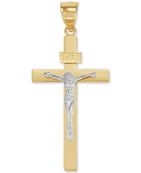 Square Edge Crucifix Pendant in 14k Two-Tone Gold