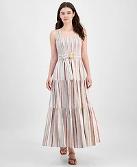 Anne Klein Women's Striped Smocked-Bodice Tiered Dress