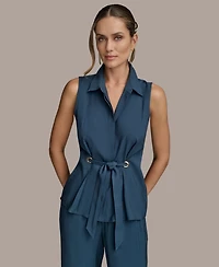 Donna Karan New York Women's Sleeveless Tie-Front Collared Shirt
