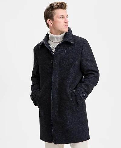 Tommy Hilfiger Men's Classic-Fit Navy Herringbone Wool Blend Overcoat