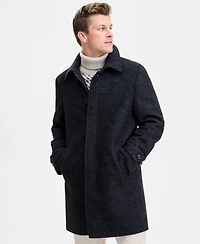 Tommy Hilfiger Men's Classic-Fit Navy Herringbone Wool Blend Overcoat