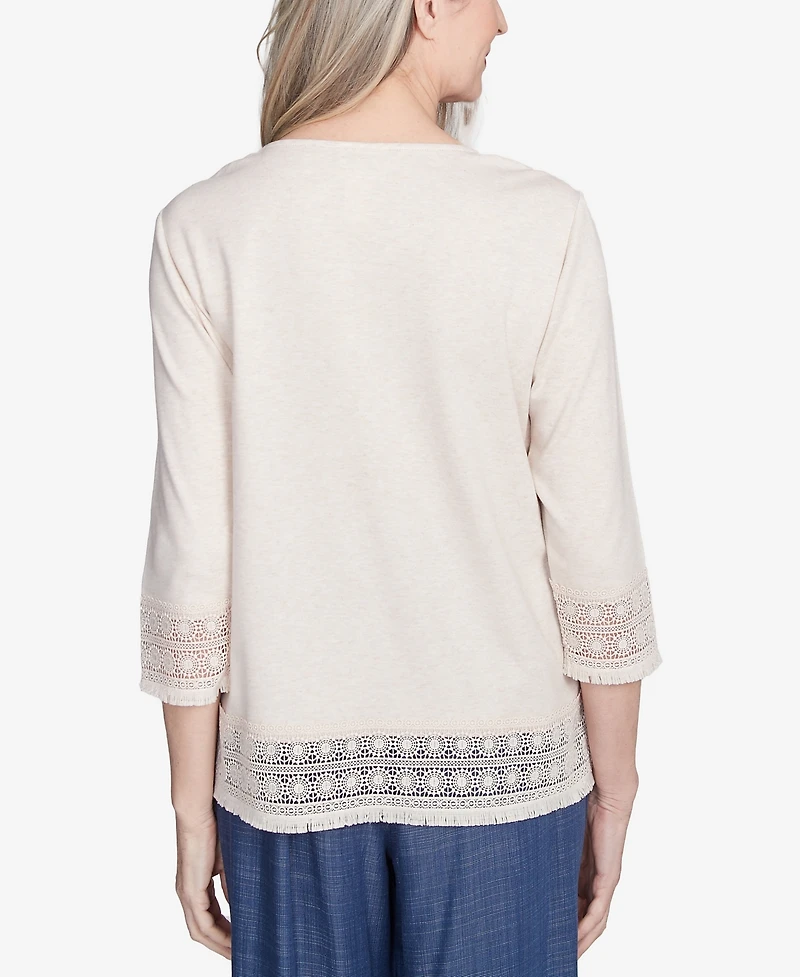 Alfred Dunner Women's Summer Solstice Lace Trimmed Knit Top