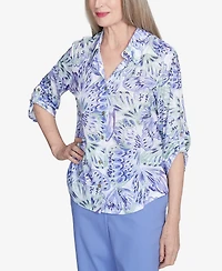 Alfred Dunner Women's Santa Fe Abstract Butterfly Button Front Top