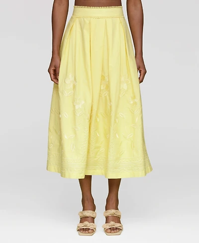 Avec Les Filles Women's Cotton Embroidered Midi Skirt