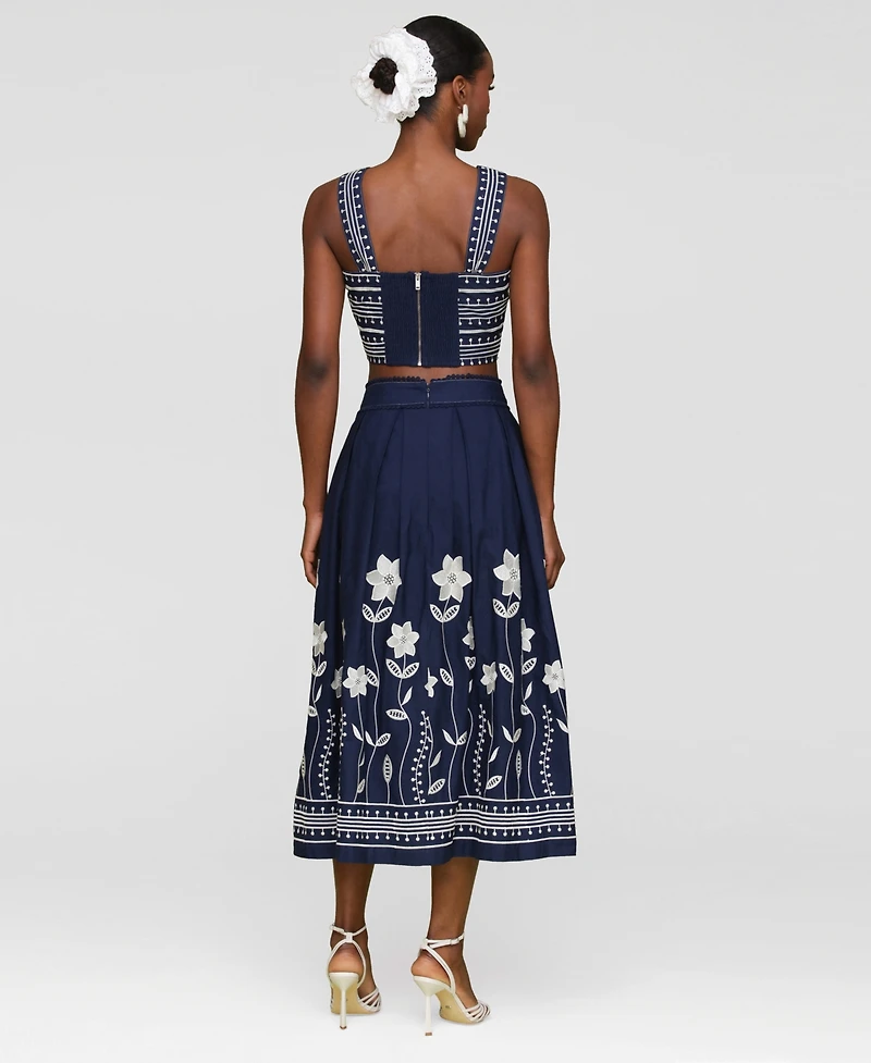 Avec Les Filles Women's Cotton Embroidered Midi Skirt
