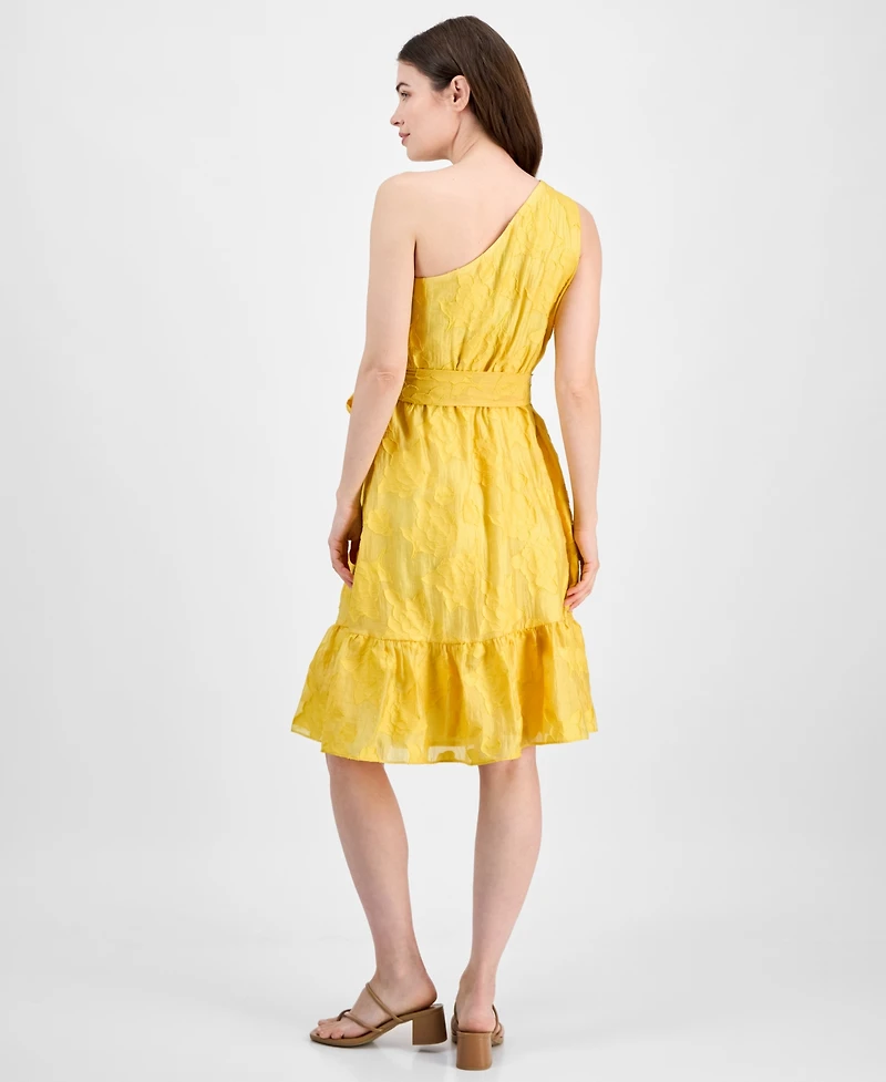 Anne Klein Women's Jacquard One-Shoulder Belted Dress