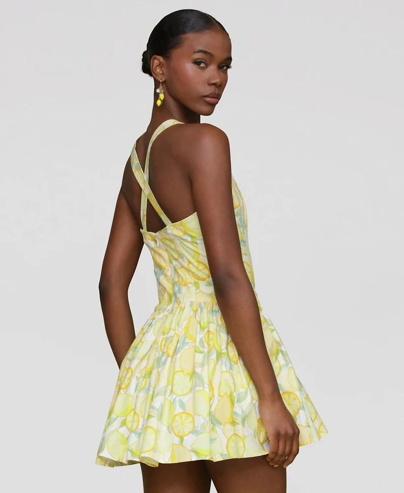Avec Les Filles Women's Printed Drop-Waist Flounce Romper Dress