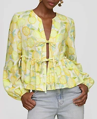Avec Les Filles Women's Printed Tie-Front Balloon-Sleeve Blouse