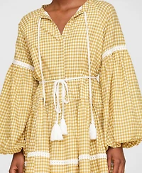 Avec Les Filles Women's Cotton Lemon-Print Split-Neck Prairie Mini Dress