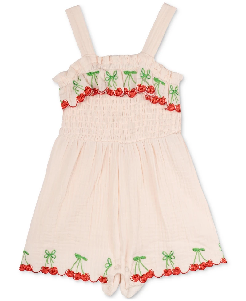 Rare Editions Baby Girls Cotton Cherry Embroidered Romper