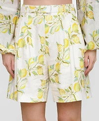 Avec Les Filles Women's Printed Pleat-Front Belted Shorts