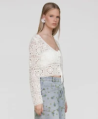 Avec Les Filles Women's Cotton Crochet Tie-Front Cardigan