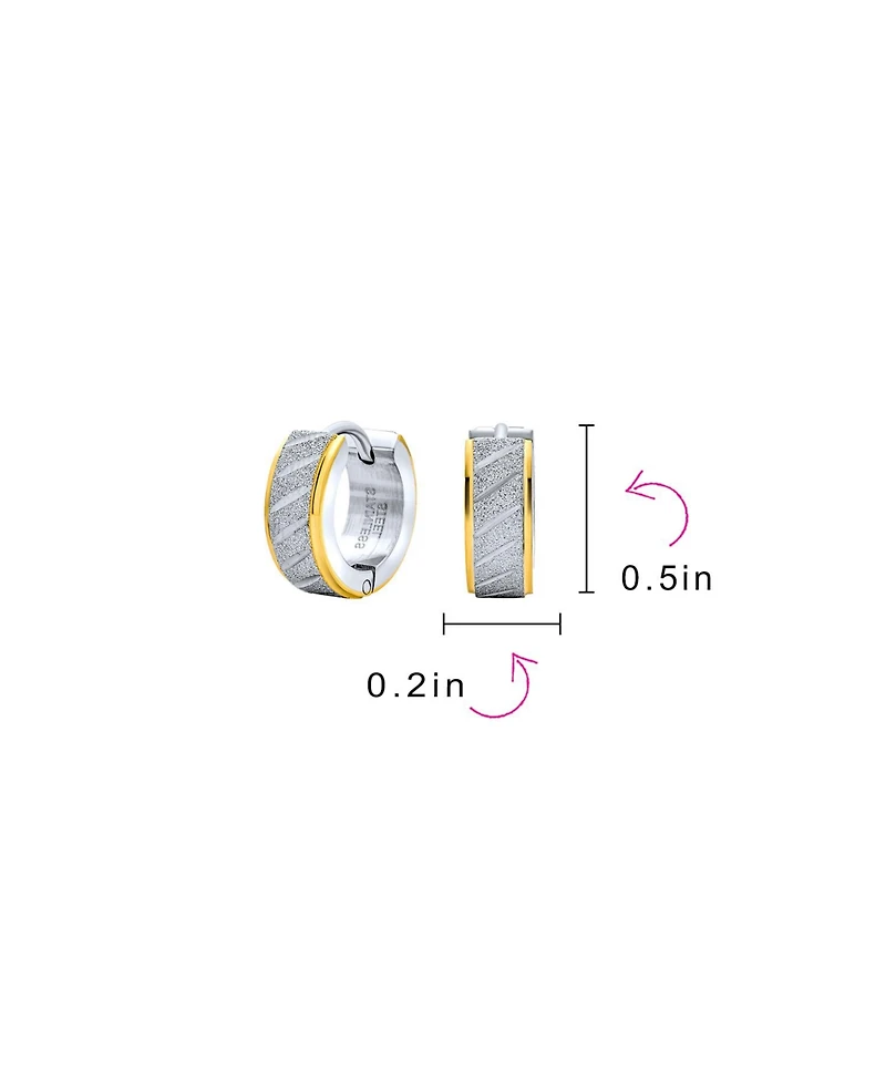 Bling Jewelry Earrings Carved Hoop Huggie Rose Gold & Silver Stainless Steel