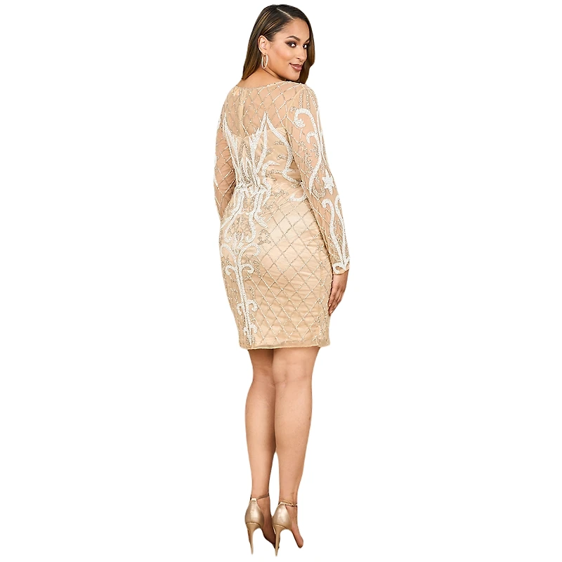 Lara Women's Long Sleeve Cocktail Dress with V-Neckline
